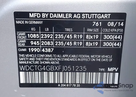 2015 Mercedes-Benz Gla 250 4Matic from USA, damaged, VIN WDCTG4GBXFJ051235